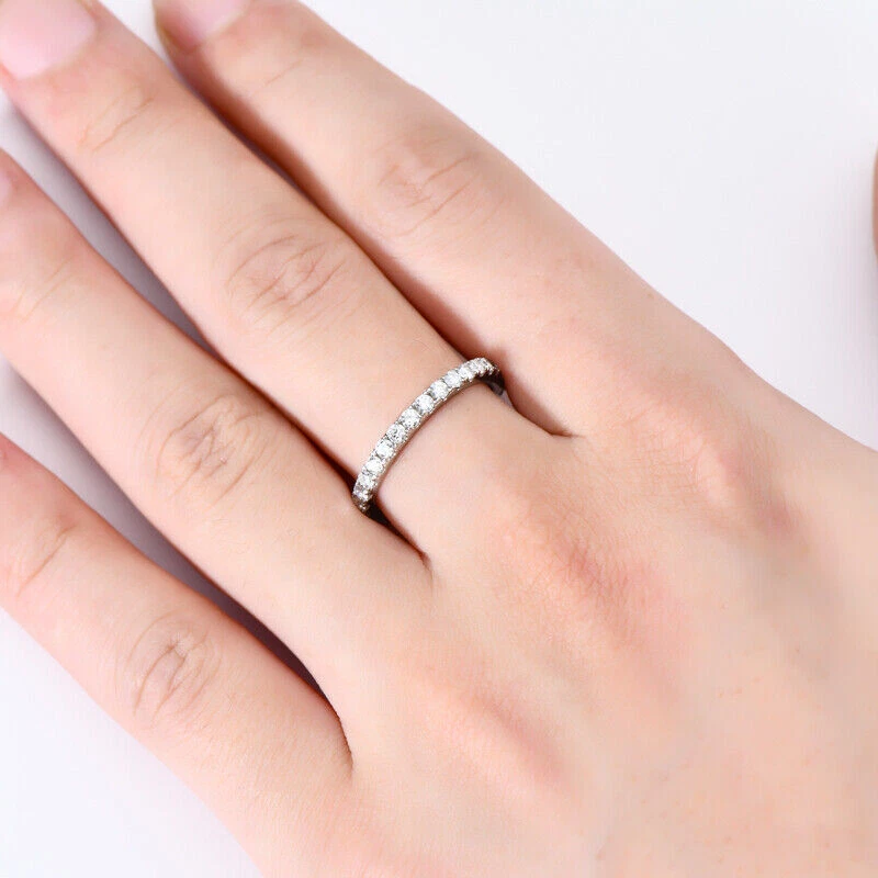 2mm French Pavé Moissanite Wedding Band | 925 Silver, 10K-18K Gold, Platinum
