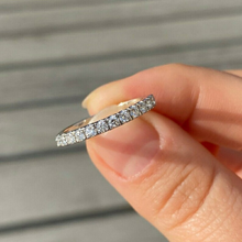 Load image into Gallery viewer, French Pavé Moissanite Ring Styled with Engagement Ring

