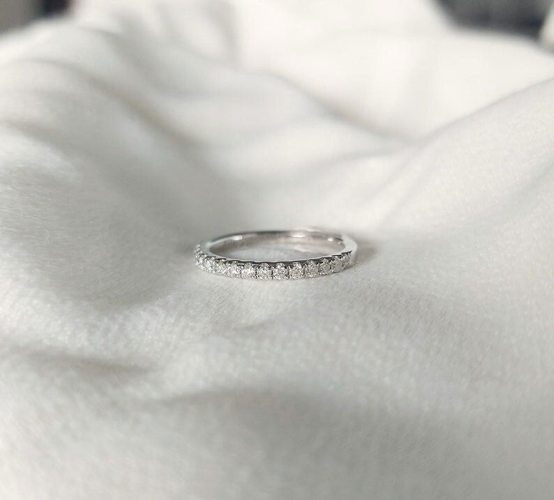 2mm French Pavé Moissanite Wedding Band | 925 Silver, 10K-18K Gold, Platinum