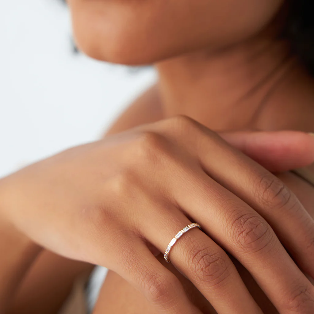Slim Baguette Moissanite Stackable Band | 925 Silver & 10K-18K Gold & Platinum