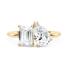 Load image into Gallery viewer, Toi et Moi Moissanite Ring with Emerald and Pear Cut Stones