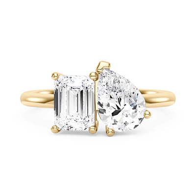 Toi et Moi Moissanite Ring with Emerald and Pear Cut Stones