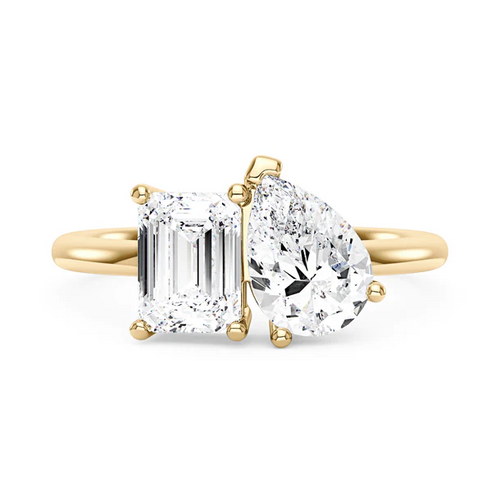 Toi et Moi Moissanite Ring with Emerald and Pear Cut Stones