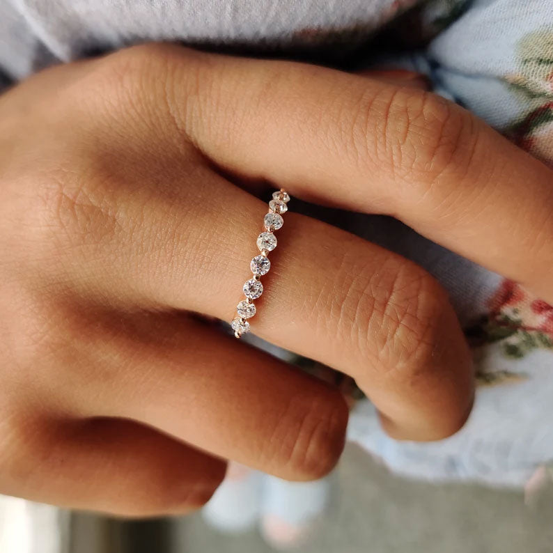 Elegant Round Cut Moissanite Wedding Band | Sterling Silver, 10K-18K Gold & Platinum