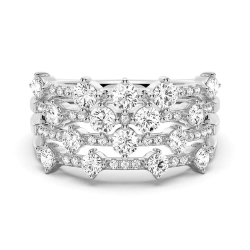 4-Row Round Moissanite Wedding Band