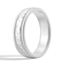 Load image into Gallery viewer, 6mm Hammered Milgrain Men’s Wedding Band – Silver, Gold or Platinum Ring