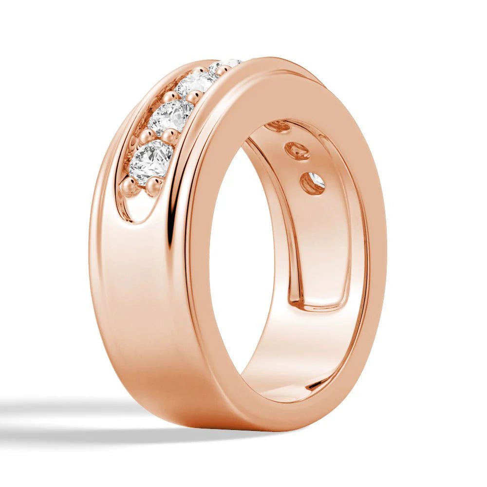 6.5mm Channel Set Moissanite Men’s Wedding Band – Silver, Gold or Platinum Ring