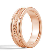 Load image into Gallery viewer, 6mm Arrow Pattern Men’s Wedding Band – Silver, Gold or Platinum Ring