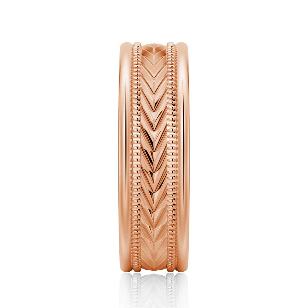6mm Arrow Pattern Men’s Wedding Band – Silver, Gold or Platinum Ring