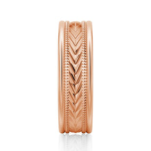Load image into Gallery viewer, 6mm Arrow Pattern Men’s Wedding Band – Silver, Gold or Platinum Ring
