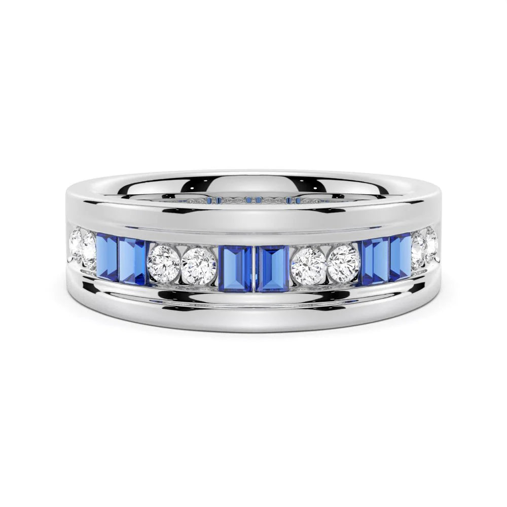 7.5mm Sapphire and Moissanite Men’s Ring
