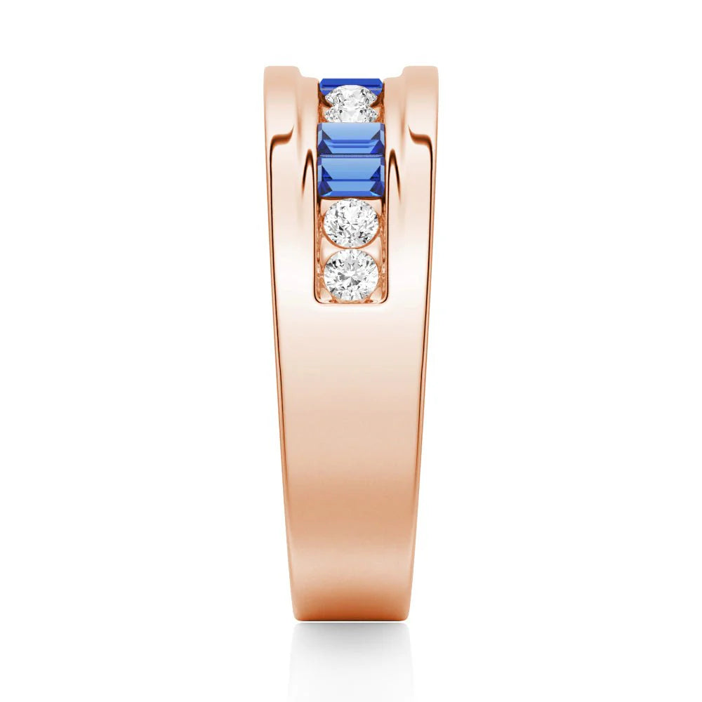 7.5mm Sapphire and Moissanite Men’s Wedding Band – Silver, Gold, or Platinum Ring