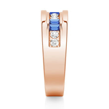 Load image into Gallery viewer, 7.5mm Sapphire and Moissanite Men’s Wedding Band – Silver, Gold, or Platinum Ring