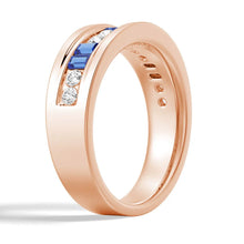 Load image into Gallery viewer, 7.5mm Sapphire and Moissanite Men’s Wedding Band – Silver, Gold, or Platinum Ring