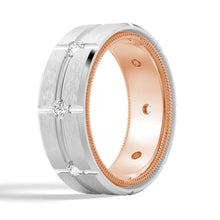 Load image into Gallery viewer, 7.5mm Two-Tone Matte Moissanite Men’s Band – Gold, Silver, Platinum Ring