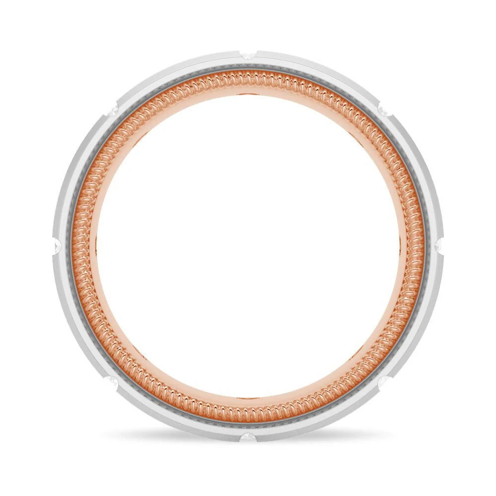 7.5mm Two-Tone Matte Moissanite Men’s Band – Gold, Silver, Platinum Ring