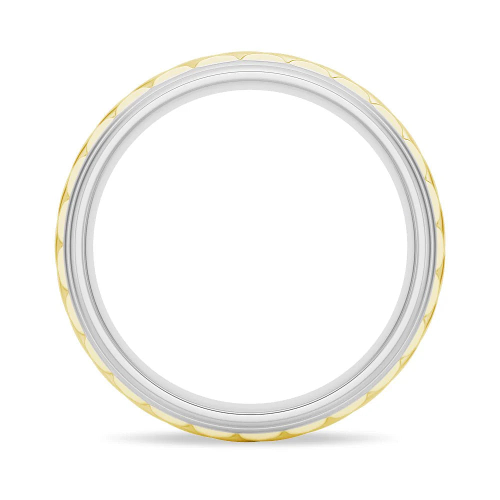 7mm Two-Tone Carved Men’s Wedding Band – Silver, Gold or Platinum Ring
