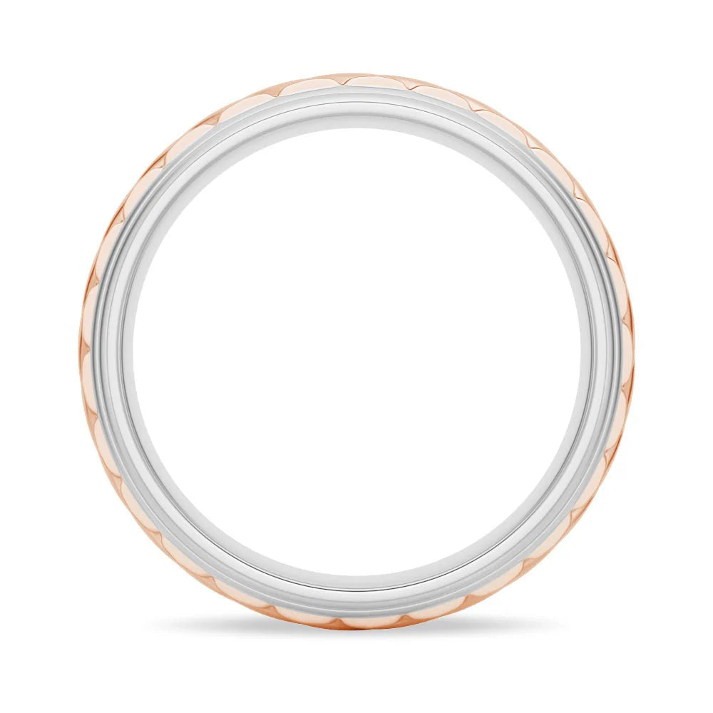 7mm Two-Tone Carved Men’s Wedding Band – Silver, Gold or Platinum Ring