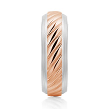 Load image into Gallery viewer, 7mm Two-Tone Carved Men’s Wedding Band – Silver, Gold or Platinum Ring
