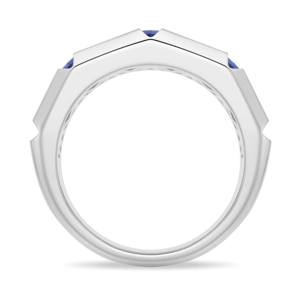 Platinum Men’s Wedding Ring with Blue Gemstones