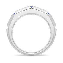 Load image into Gallery viewer, Platinum Men’s Wedding Ring with Blue Gemstones