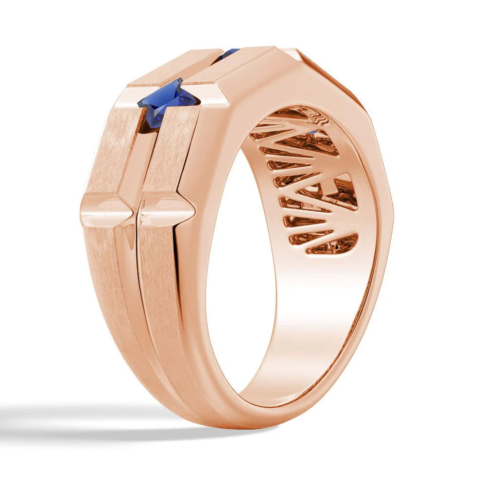 8mm Brushed Sapphire Men’s Wedding Band – Silver, Gold or Platinum Ring
