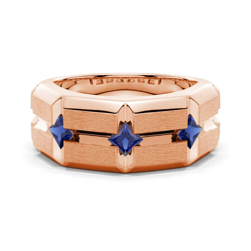 Modern Textured Wedding Ring with Sapphire