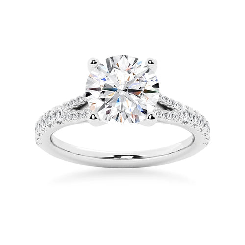 Round Cut Moissanite Engagement Ring with Split Shank