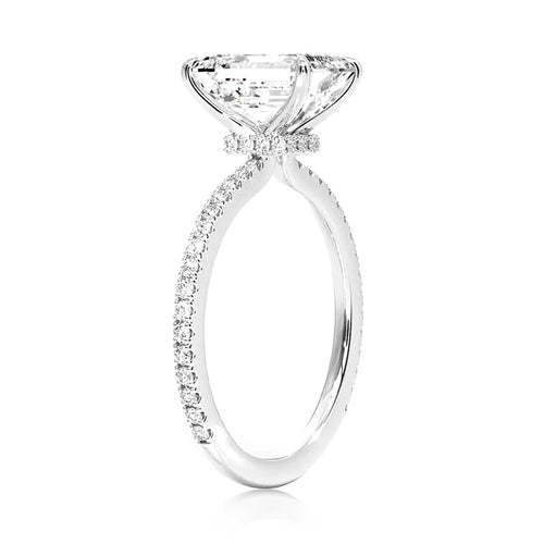 Emerald Cut Engagement Ring with Hidden Halo