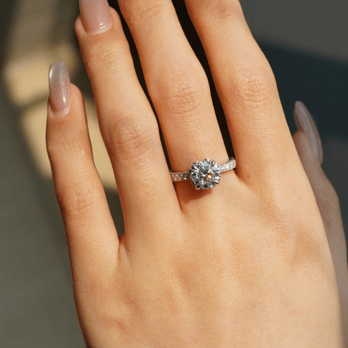Hidden Halo Moissanite Engagement Ring Close-Up