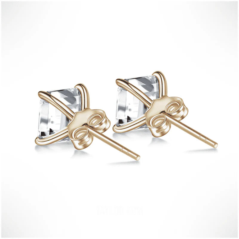 Asscher Cut Moissanite Stud Earrings – Silver, Gold & Platinum