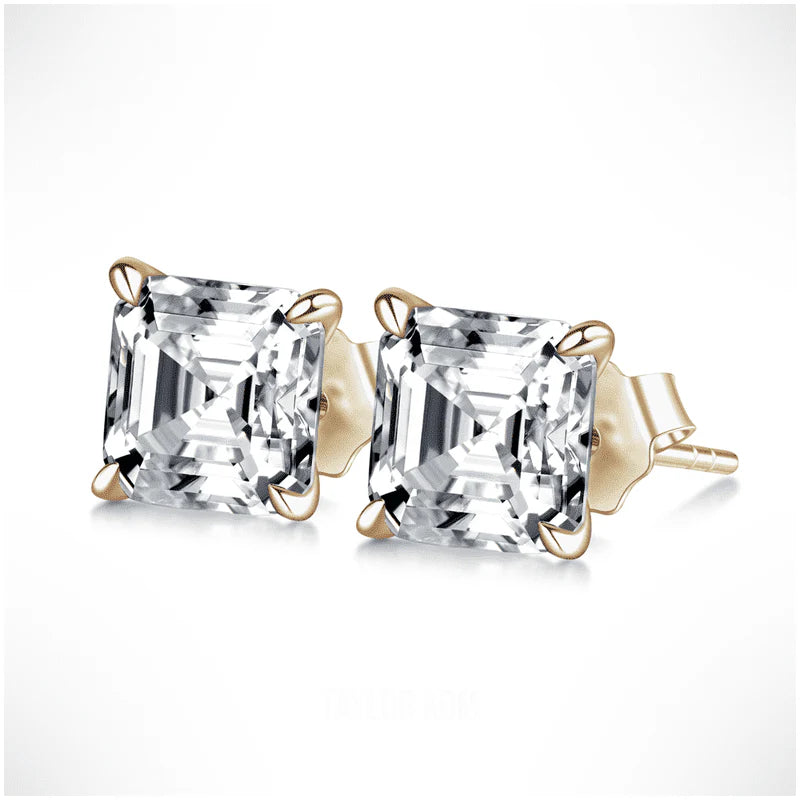Asscher Cut Moissanite Stud Earrings – Silver, Gold & Platinum