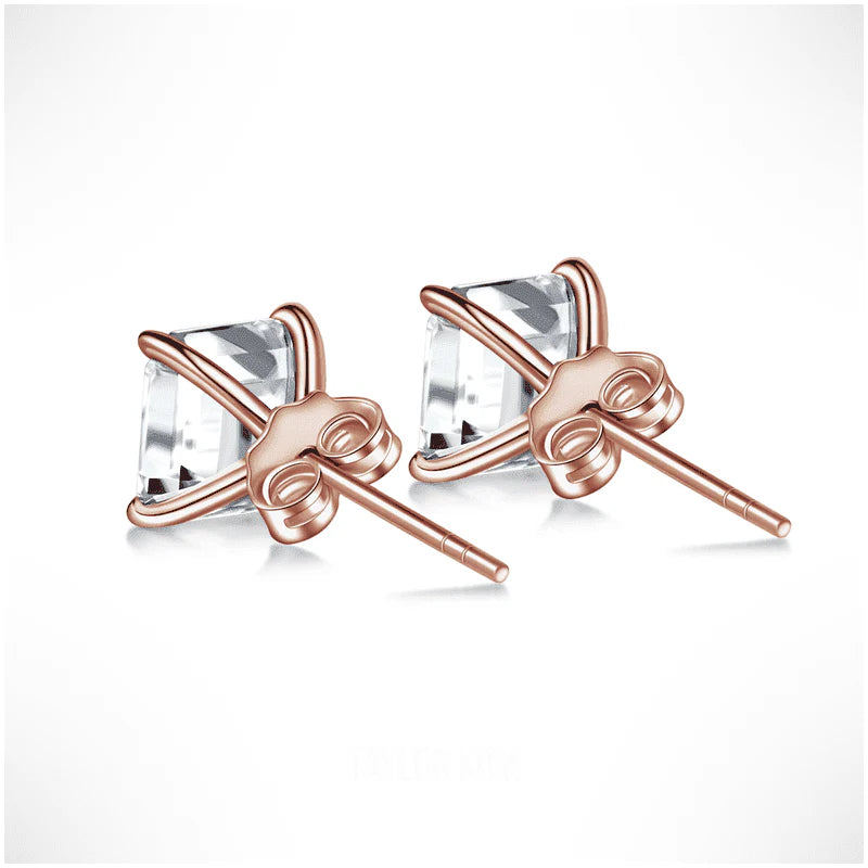 Asscher Cut Moissanite Stud Earrings – Silver, Gold & Platinum