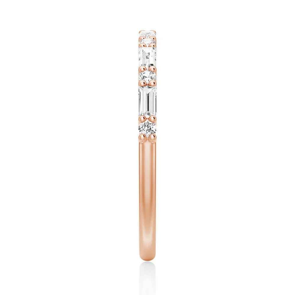 Baguette and Round Prong Set Moissanite Wedding Band