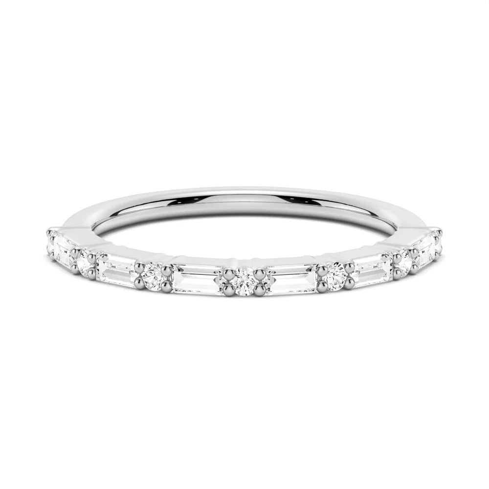 Baguette and Round Moissanite Wedding Band
