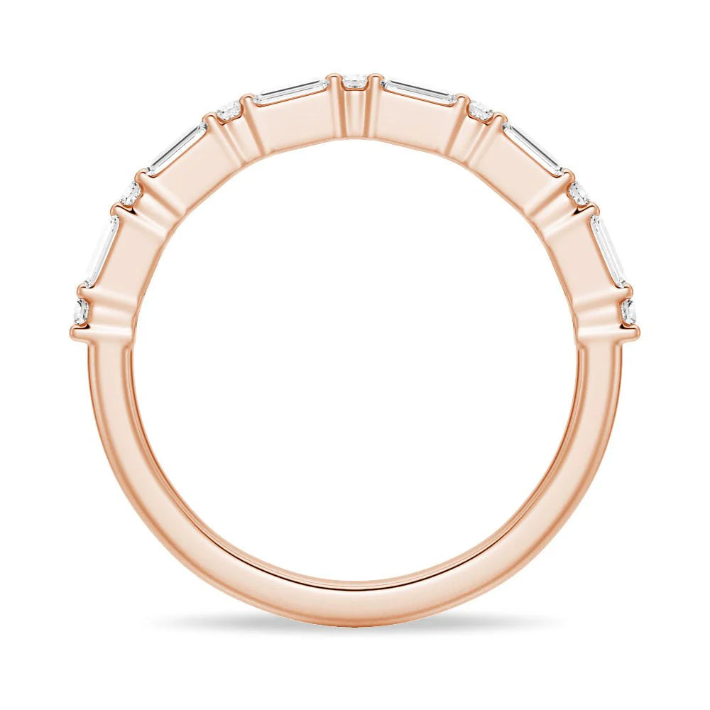 Baguette and Round Prong Set Moissanite Wedding Band