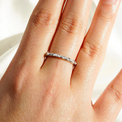 Modern Moissanite Wedding Band Close-up