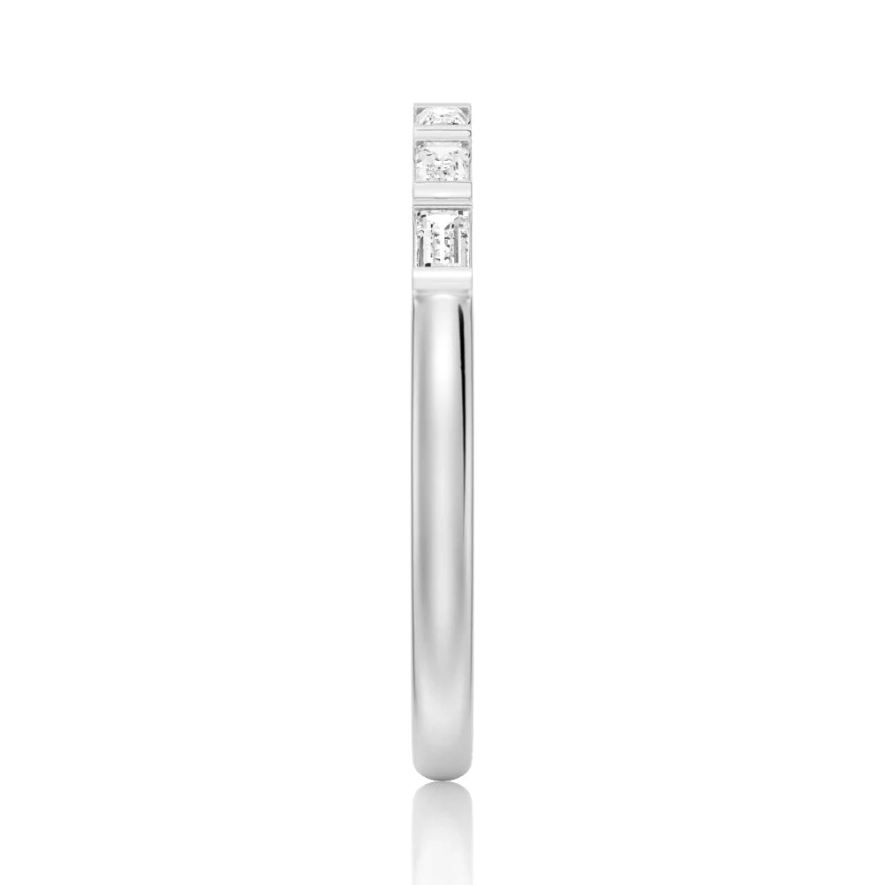 Baguette Cut Tension Set Moissanite Wedding Band – Modern Elegant Ring