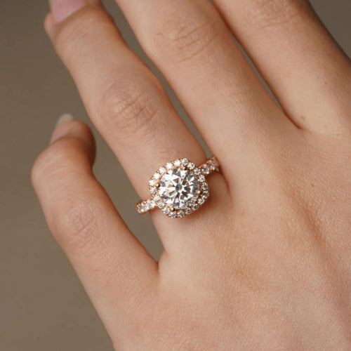 Round Moissanite Halo Ring Closeup