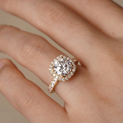 Close-Up of Halo Round Engagement Ring