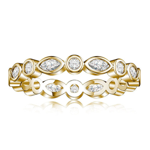 Round and Marquise Moissanite Wedding Band in 14K Gold