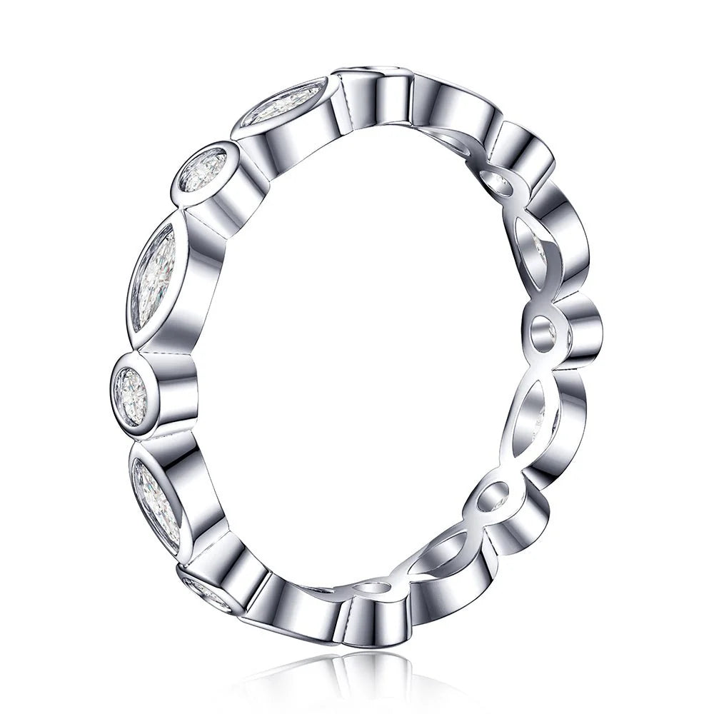 Round & Marquise Moissanite Wedding Band | 925 Silver, 10K-18K Gold, Platinum