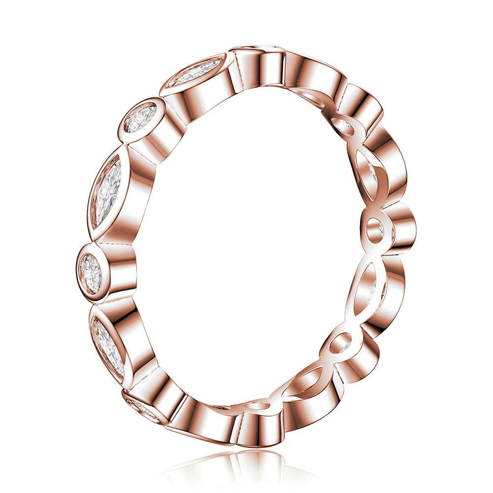 Round & Marquise Moissanite Wedding Band | 925 Silver, 10K-18K Gold, Platinum