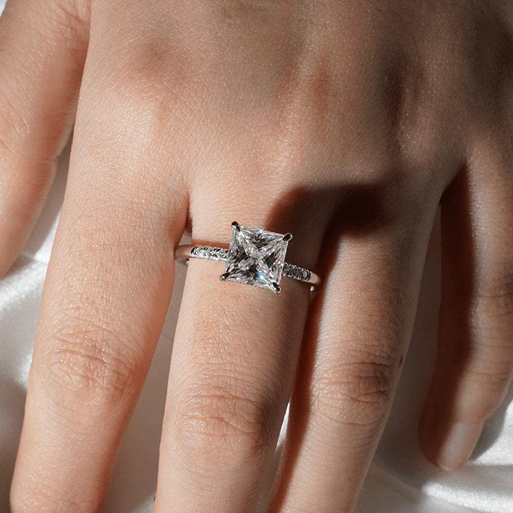 Classic Princess Cut Lab-Grown Diamond Engagement Ring with Hidden Halo – Gold or Platinum