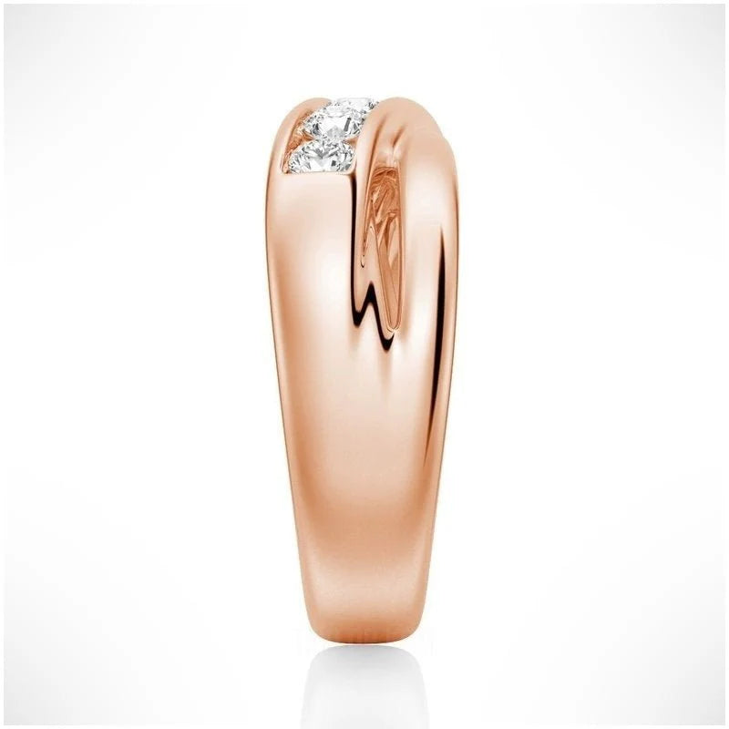 Crossover Channel Set Moissanite Men’s Wedding Band – Silver, Gold, or Platinum Ring