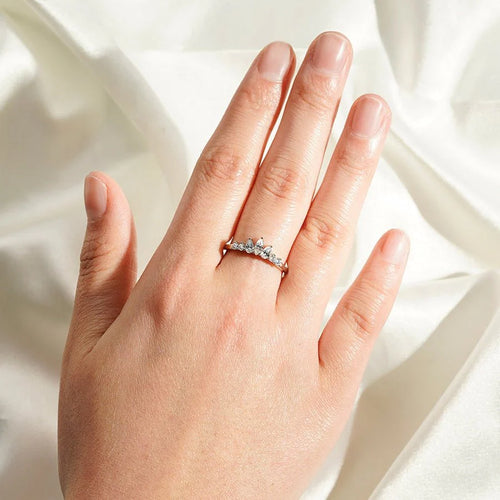 Pear and Round Moissanite Ring Half Eternity Design