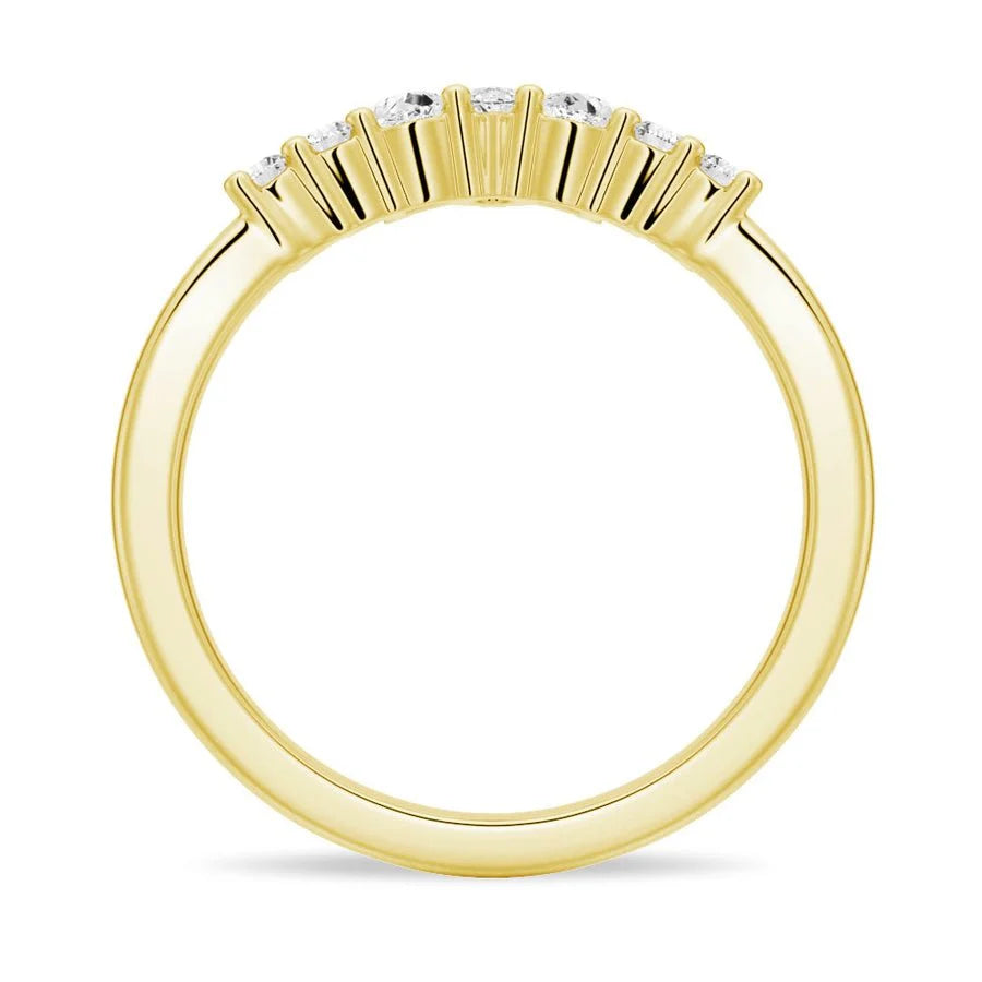 Crown Style 7-Stone Pear and Round Moissanite Wedding Band – Elegant Half Eternity Ring