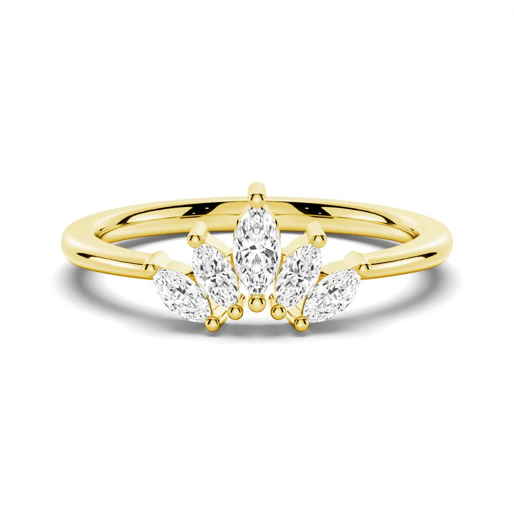 Gold Moissanite Ring with Crown Motif