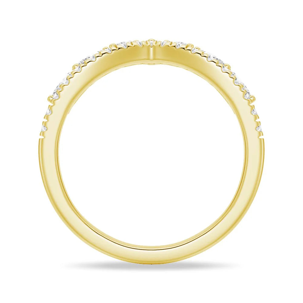Curved Crown Marquise and Round Moissanite Wedding Band – Regal V-Shaped Eternity Ring