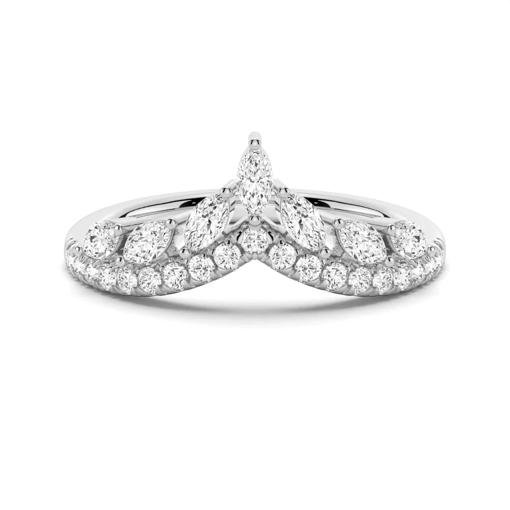 Curved Crown Moissanite Wedding Band with V Shape